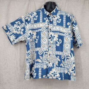 Napili Vintage Men's Blue Floral Short Sleeve Button Up Hawaiian Shirt